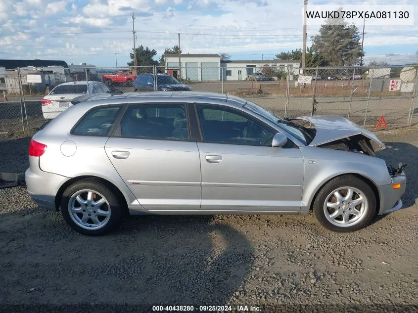 2006 Audi A3 3.2 S Line VIN: WAUKD78PX6A081130 Lot: 40438280