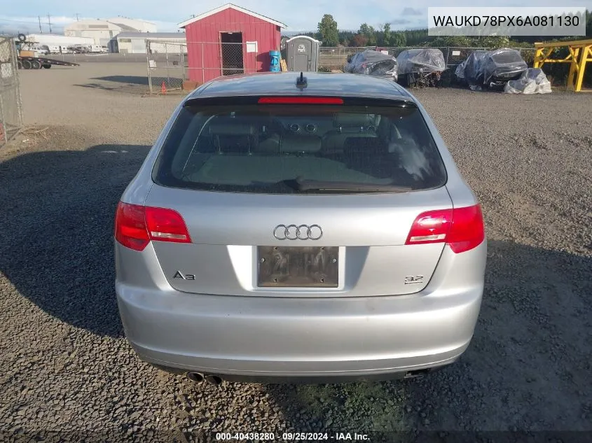 2006 Audi A3 3.2 S Line VIN: WAUKD78PX6A081130 Lot: 40438280