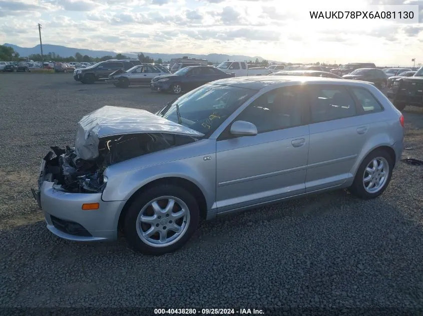 2006 Audi A3 3.2 S Line VIN: WAUKD78PX6A081130 Lot: 40438280