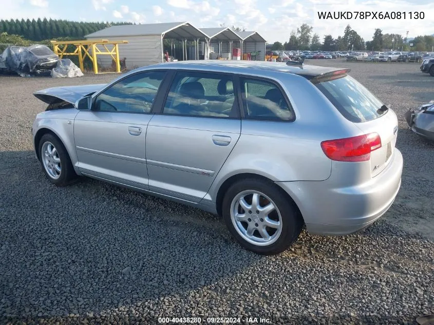 2006 Audi A3 3.2 S Line VIN: WAUKD78PX6A081130 Lot: 40438280