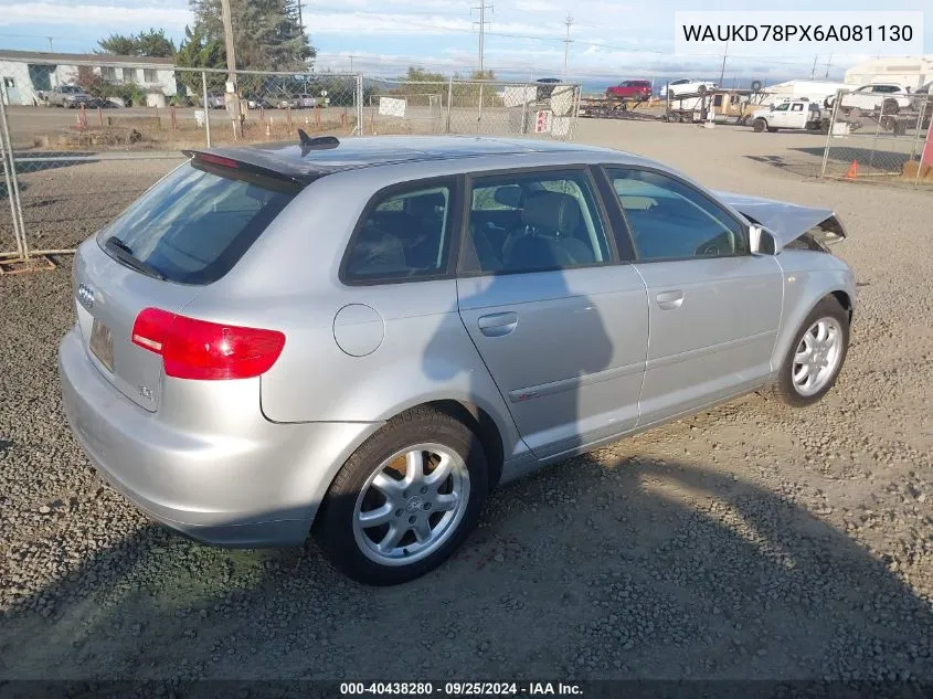 2006 Audi A3 3.2 S Line VIN: WAUKD78PX6A081130 Lot: 40438280