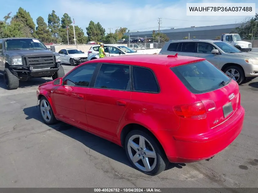 2006 Audi A3 2.0T VIN: WAUHF78P36A037488 Lot: 40526752