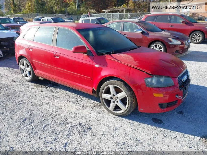 2006 Audi A3 2 VIN: WAUHF78P26A002151 Lot: 40719113