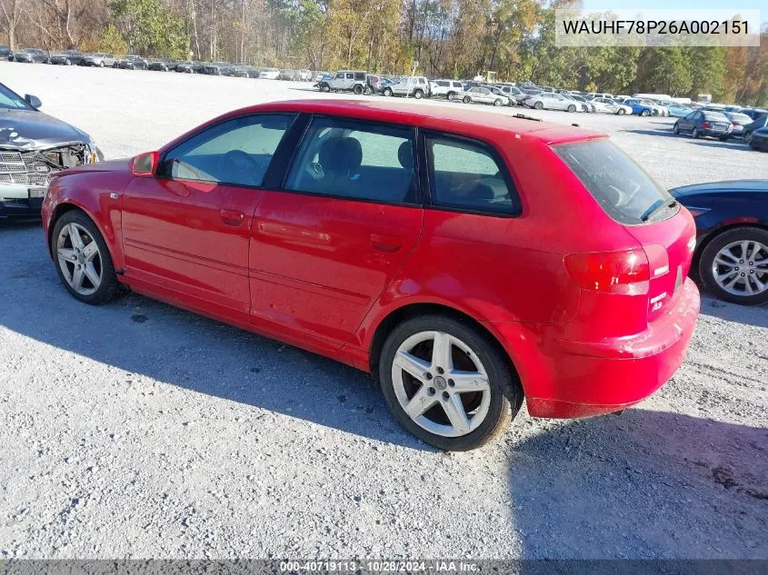 2006 Audi A3 2 VIN: WAUHF78P26A002151 Lot: 40719113