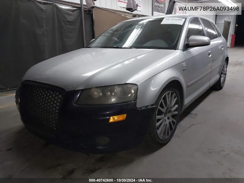 2006 Audi A3 2.0T VIN: WAUMF78P26A093498 Lot: 40742600