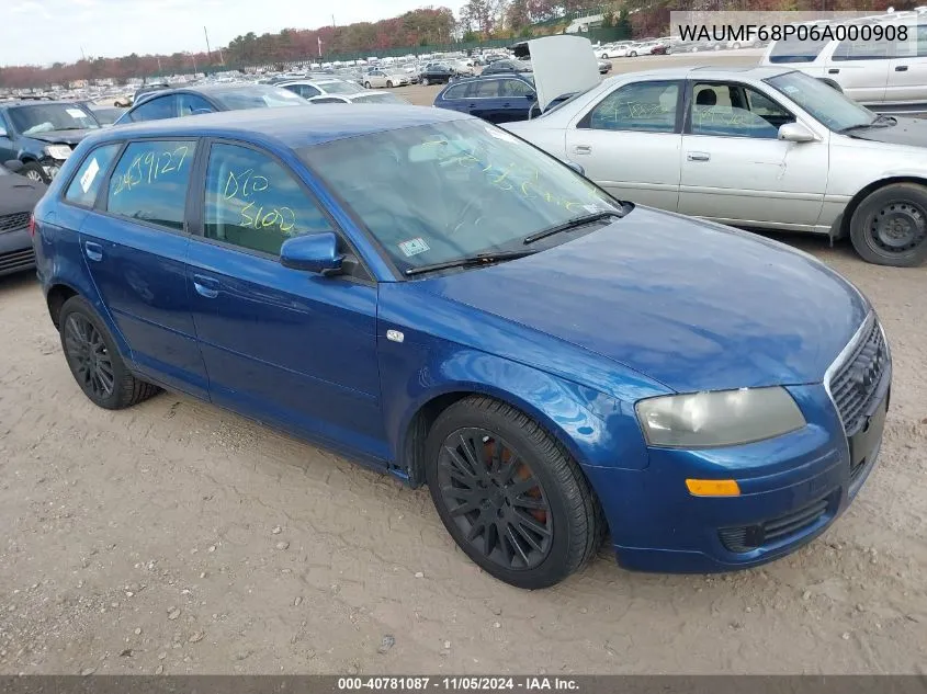 2006 Audi A3 2.0T VIN: WAUMF68P06A000908 Lot: 40781087