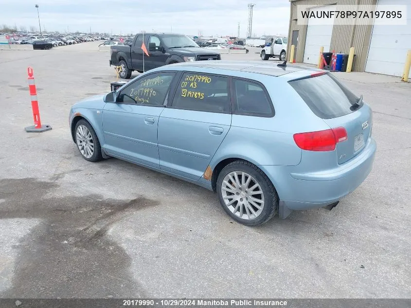 2007 Audi A3 2.0T VIN: WAUNF78P97A197895 Lot: 20179990