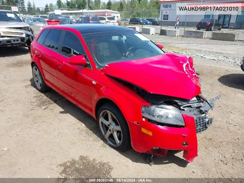 2007 Audi A3 3.2 VIN: WAUKD98P17A021010 Lot: 39383146