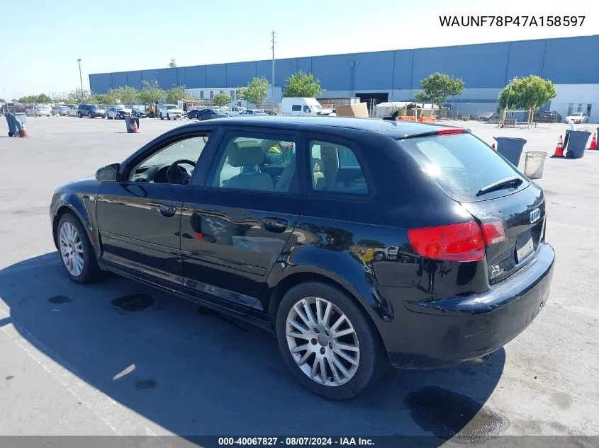 2007 Audi A3 2.0T VIN: WAUNF78P47A158597 Lot: 40067827