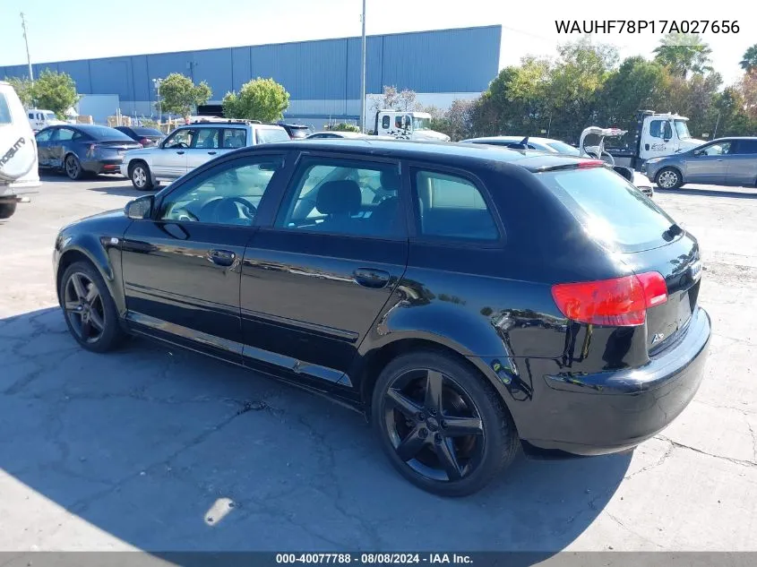 2007 Audi A3 2.0T VIN: WAUHF78P17A027656 Lot: 40077788