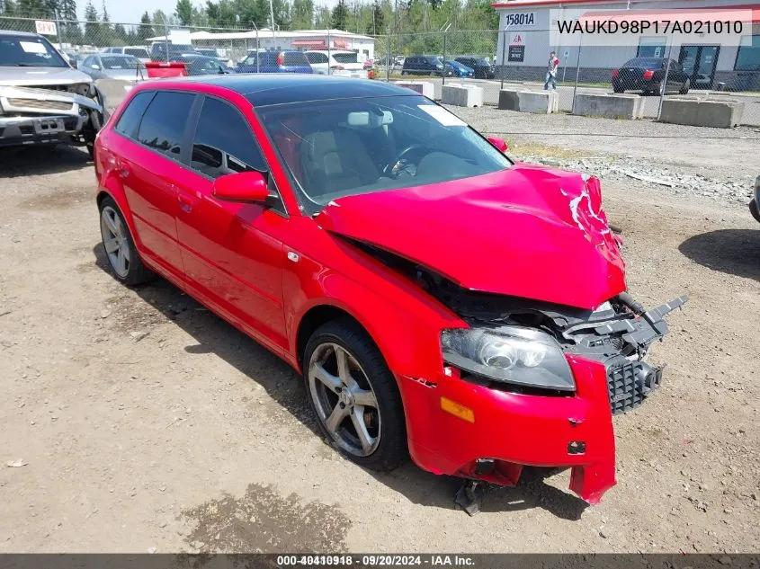 2007 Audi A3 3.2 VIN: WAUKD98P17A021010 Lot: 40410918