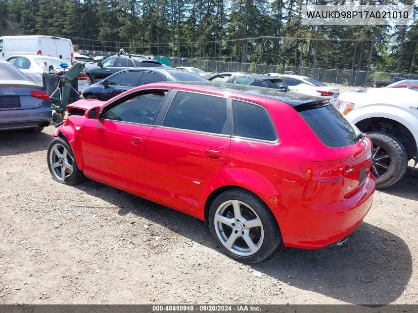 2007 Audi A3 3.2 VIN: WAUKD98P17A021010 Lot: 40410918