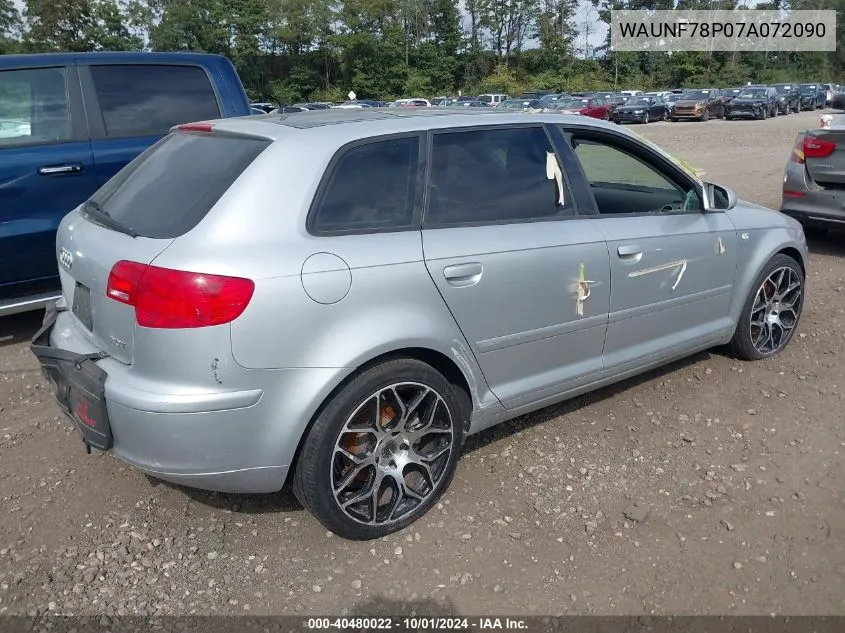 2007 Audi A3 2.0T VIN: WAUNF78P07A072090 Lot: 40480022