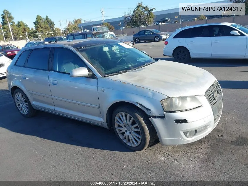 2007 Audi A3 2.0T VIN: WAUNF78P07A124317 Lot: 40683511