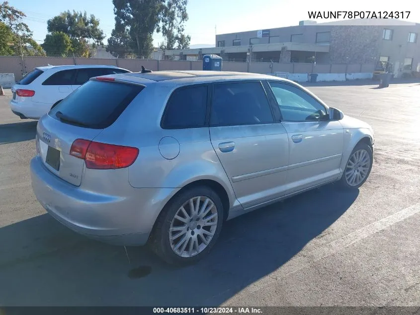 2007 Audi A3 2.0T VIN: WAUNF78P07A124317 Lot: 40683511