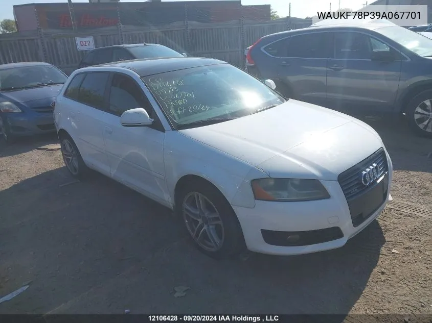 2009 Audi A3 2.0T VIN: WAUKF78P39A067701 Lot: 12106428