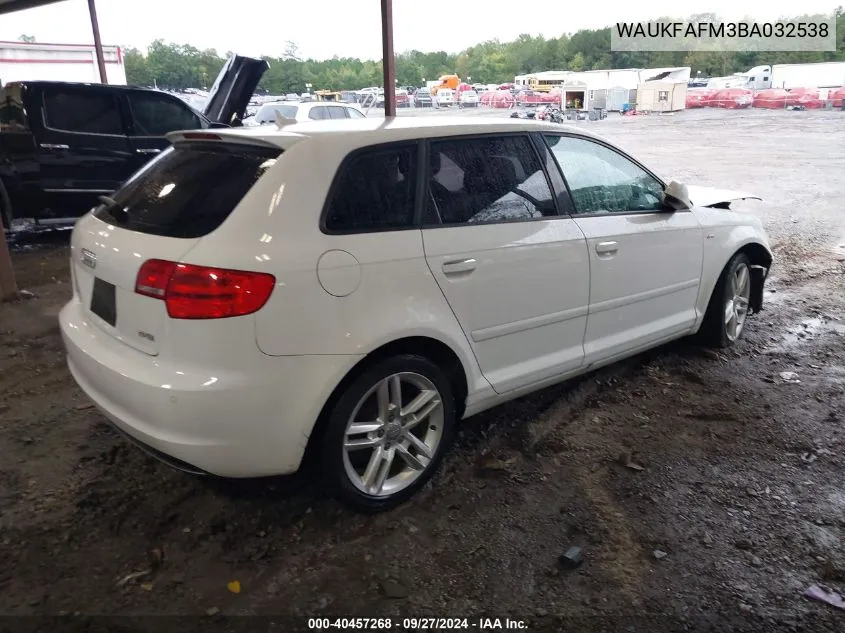 2011 Audi A3 2.0T Premium VIN: WAUKFAFM3BA032538 Lot: 40457268