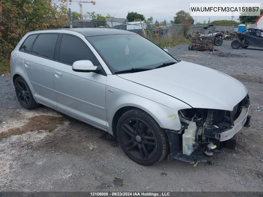 WAUMFCFM3CA151857 2012 Audi A3 Premium Plus