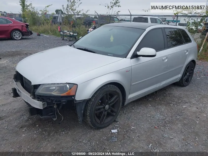 2012 Audi A3 Premium Plus VIN: WAUMFCFM3CA151857 Lot: 12108000