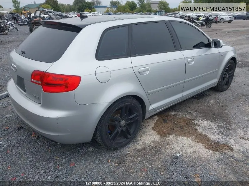 2012 Audi A3 Premium Plus VIN: WAUMFCFM3CA151857 Lot: 12108000