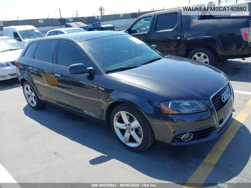 2012 Audi A3 2.0T Premium VIN: WAUKEAFM0CA140880 Lot: 40036943