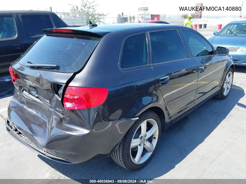 2012 Audi A3 2.0T Premium VIN: WAUKEAFM0CA140880 Lot: 40036943