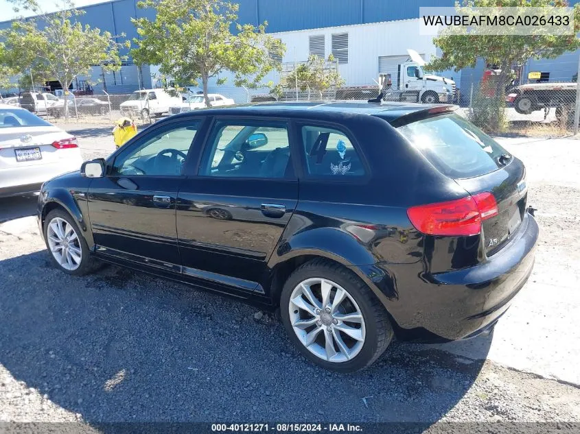 2012 Audi A3 2.0T Premium VIN: WAUBEAFM8CA026433 Lot: 40121271