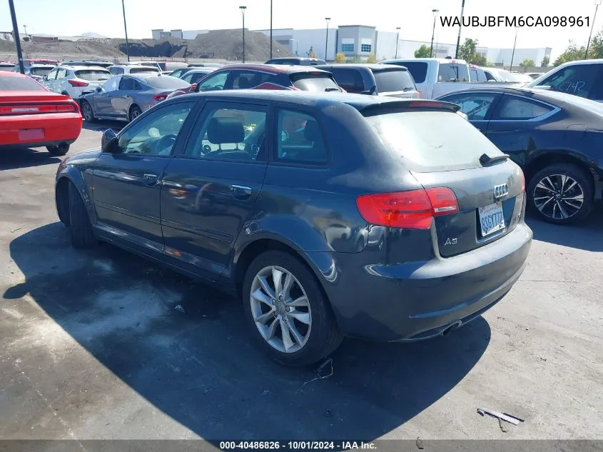 2012 Audi A3 Premium VIN: WAUBJBFM6CA098961 Lot: 40486826