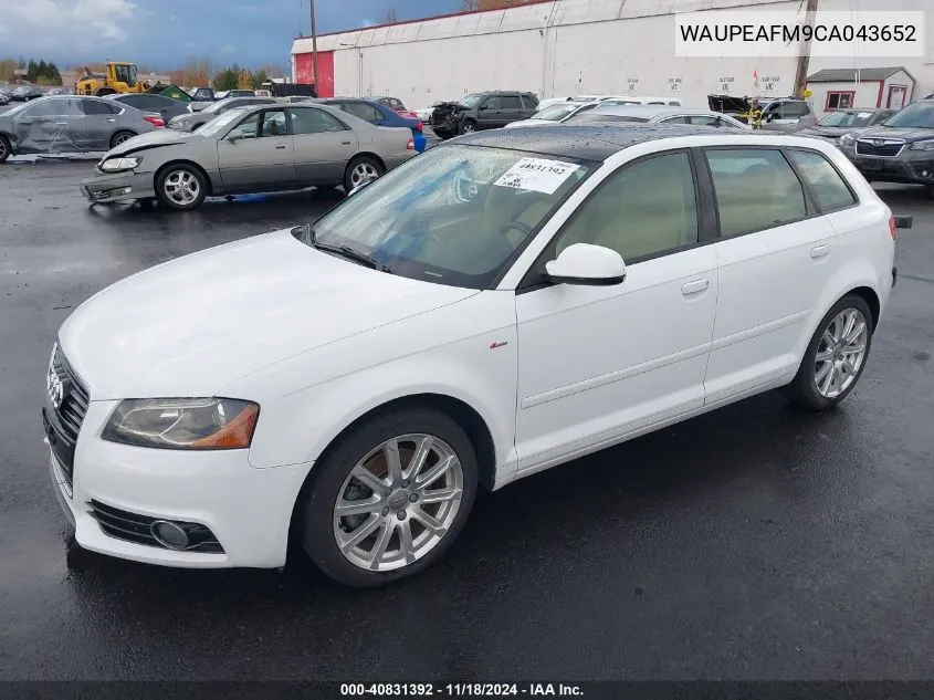 2012 Audi A3 2.0T Premium VIN: WAUPEAFM9CA043652 Lot: 40831392