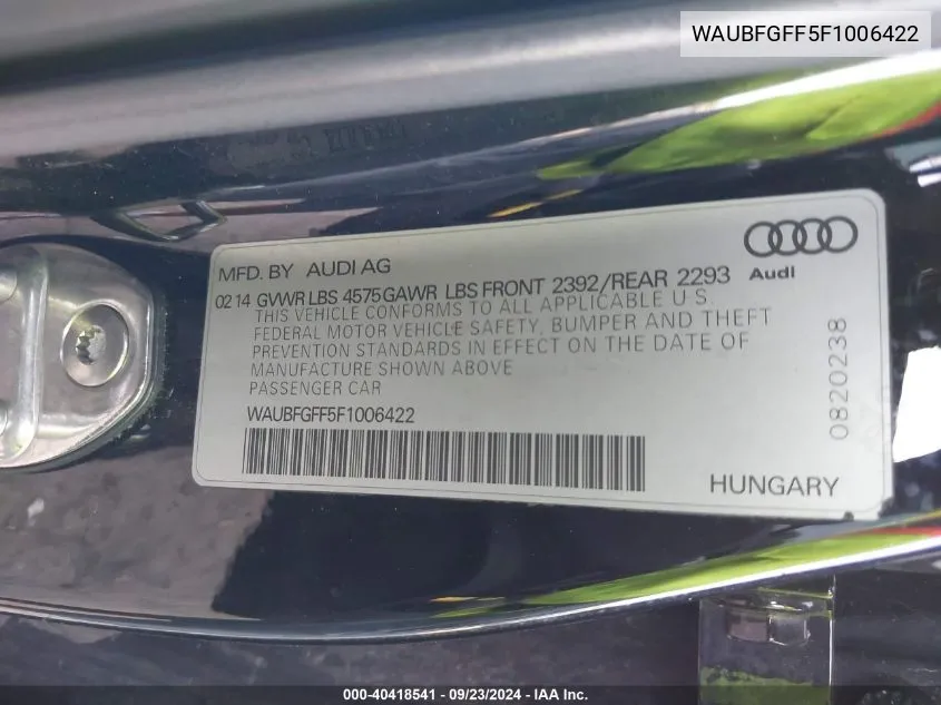 WAUBFGFF5F1006422 2015 Audi A3 2.0T Premium