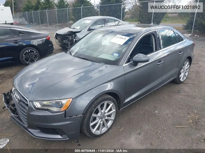 2015 Audi A3 1.8T Premium VIN: WAUCCGFF0F1021892 Lot: 40750649