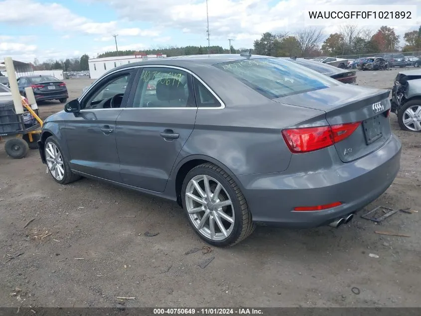 2015 Audi A3 1.8T Premium VIN: WAUCCGFF0F1021892 Lot: 40750649