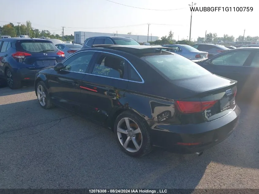 2016 Audi A3 VIN: WAUB8GFF1G1100759 Lot: 12076308