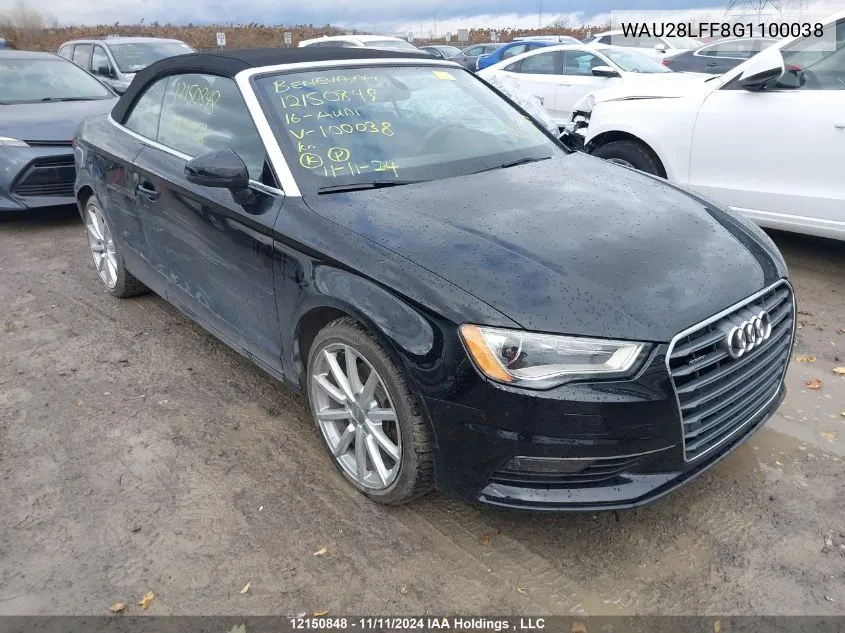 2016 Audi A3 VIN: WAU28LFF8G1100038 Lot: 12150848