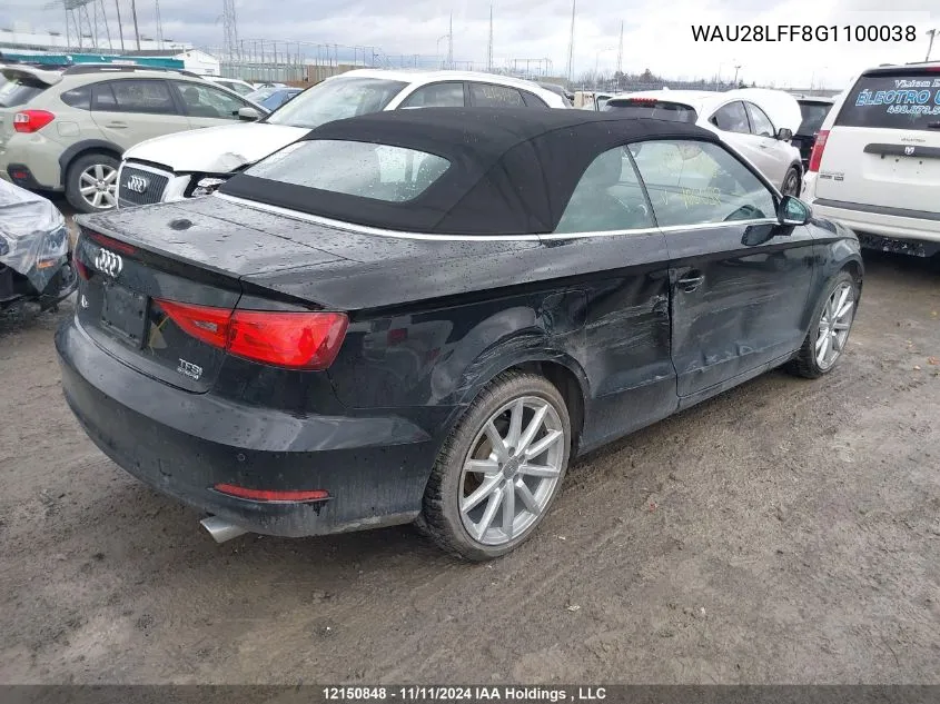 2016 Audi A3 VIN: WAU28LFF8G1100038 Lot: 12150848