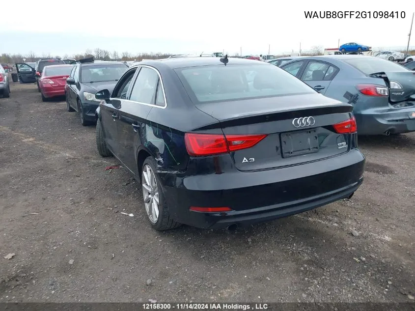 2016 Audi A3 VIN: WAUB8GFF2G1098410 Lot: 12158300