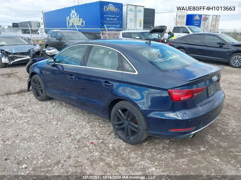 2017 Audi A3 VIN: WAUE8GFF4H1013663 Lot: 12125292