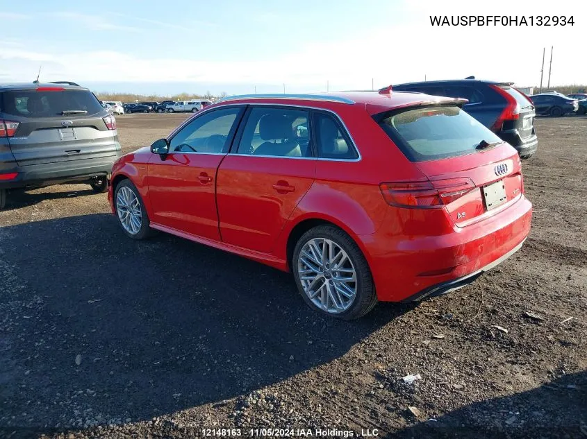 2017 Audi A3 E-Tron VIN: WAUSPBFF0HA132934 Lot: 12148163