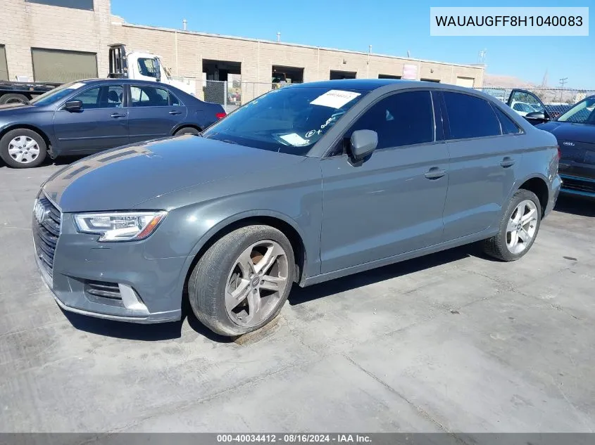 2017 Audi A3 2.0T Premium VIN: WAUAUGFF8H1040083 Lot: 40034412