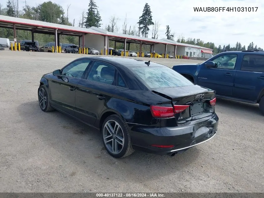 WAUB8GFF4H1031017 2017 Audi A3 2.0T Premium