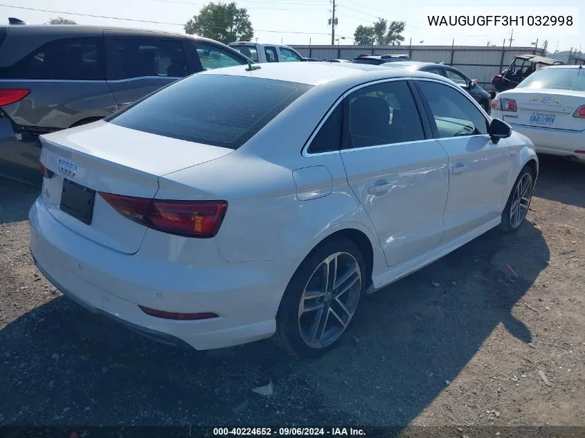 2017 Audi A3 2.0T Premium VIN: WAUGUGFF3H1032998 Lot: 40224652