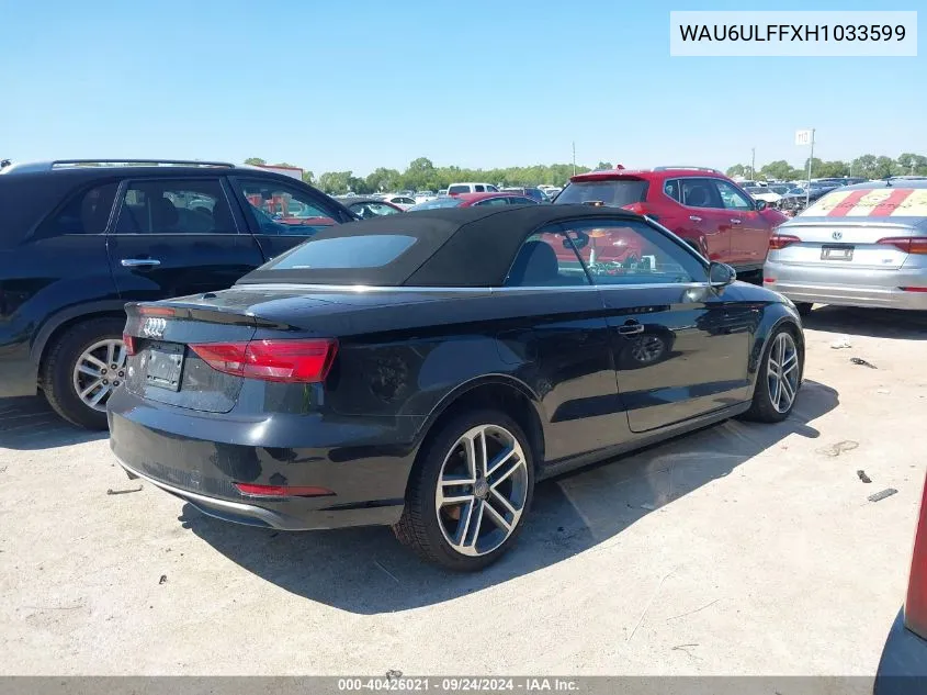 2017 Audi A3 Premium VIN: WAU6ULFFXH1033599 Lot: 40426021