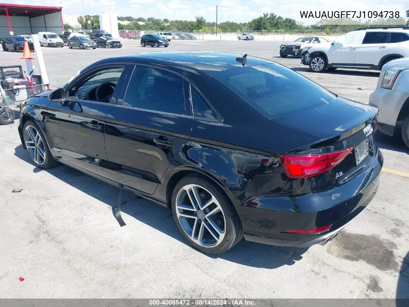 2018 Audi A3 2.0T Premium/2.0T Tech Premium VIN: WAUAUGFF7J1094738 Lot: 40085472