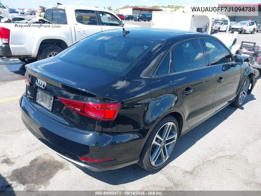 2018 Audi A3 2.0T Premium/2.0T Tech Premium VIN: WAUAUGFF7J1094738 Lot: 40085472