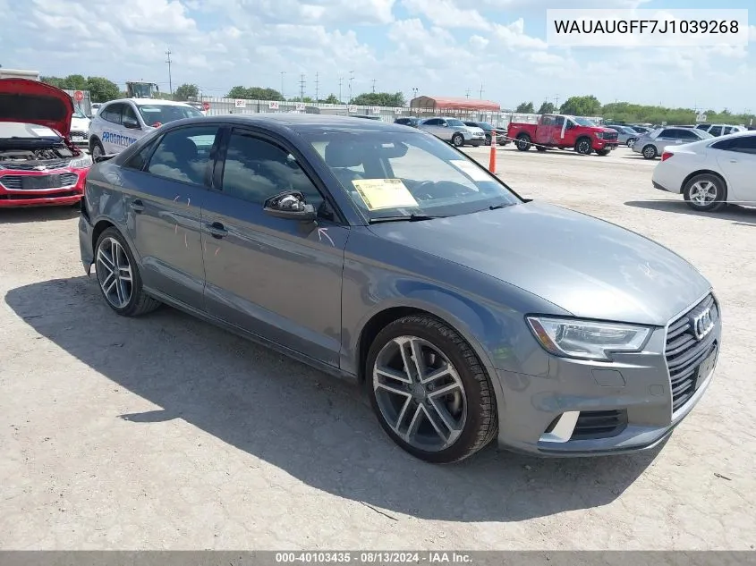 2018 Audi A3 2.0T Premium/2.0T Tech Premium VIN: WAUAUGFF7J1039268 Lot: 40103435