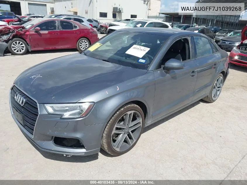 2018 Audi A3 2.0T Premium/2.0T Tech Premium VIN: WAUAUGFF7J1039268 Lot: 40103435