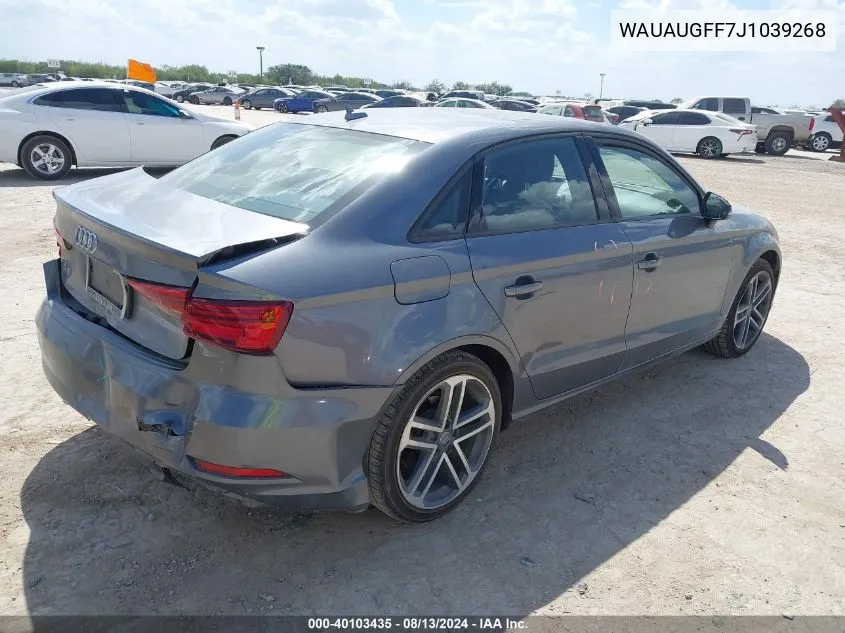 2018 Audi A3 2.0T Premium/2.0T Tech Premium VIN: WAUAUGFF7J1039268 Lot: 40103435