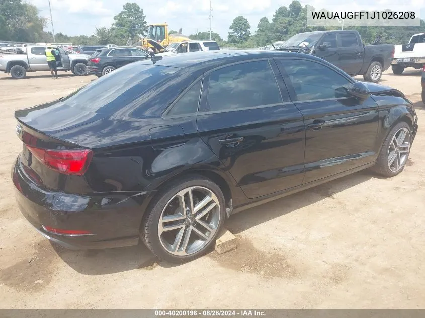 2018 Audi A3 VIN: WAUAUGFF1J1026208 Lot: 40200196