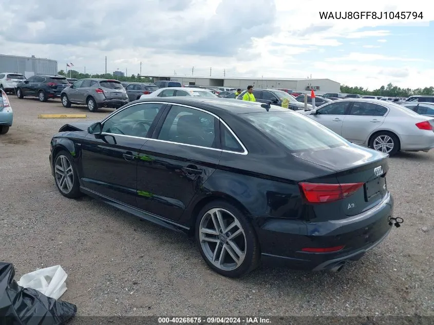 2018 Audi A3 2.0T Premium/2.0T Tech Premium VIN: WAUJ8GFF8J1045794 Lot: 40268675