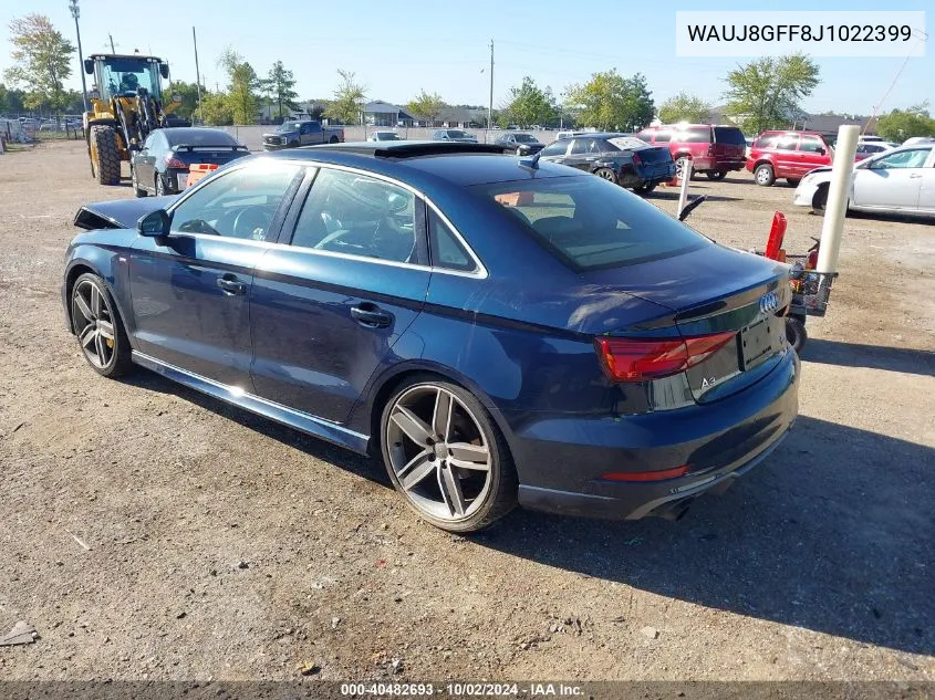 2018 Audi A3 2.0T Premium/2.0T Tech Premium VIN: WAUJ8GFF8J1022399 Lot: 40482693